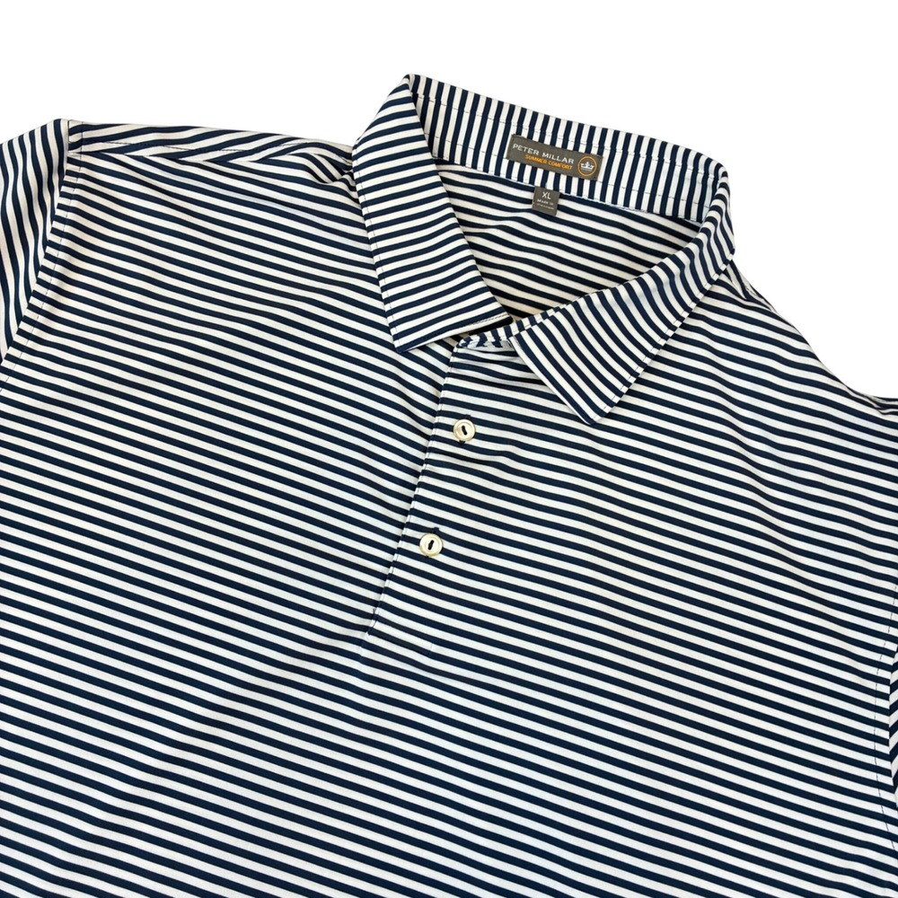 Peter Millar Polo Shirt XL Navy White Striped Dallas Ryder Cup Summer Comfort